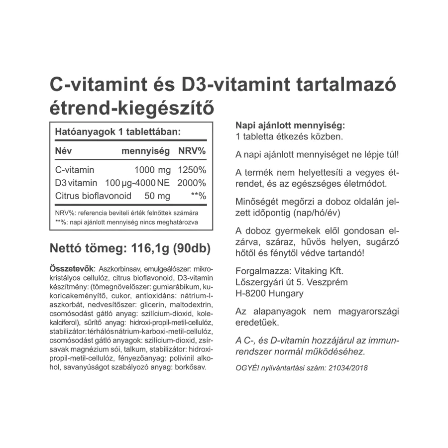 C-1000mg + D-4000NE - 90 tabletta - Vitaking
