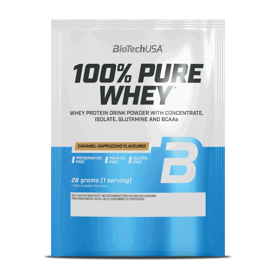 100% Pure Whey tejsavó fehérjepor - karamell-cappuccino - 28g - BioTech USA