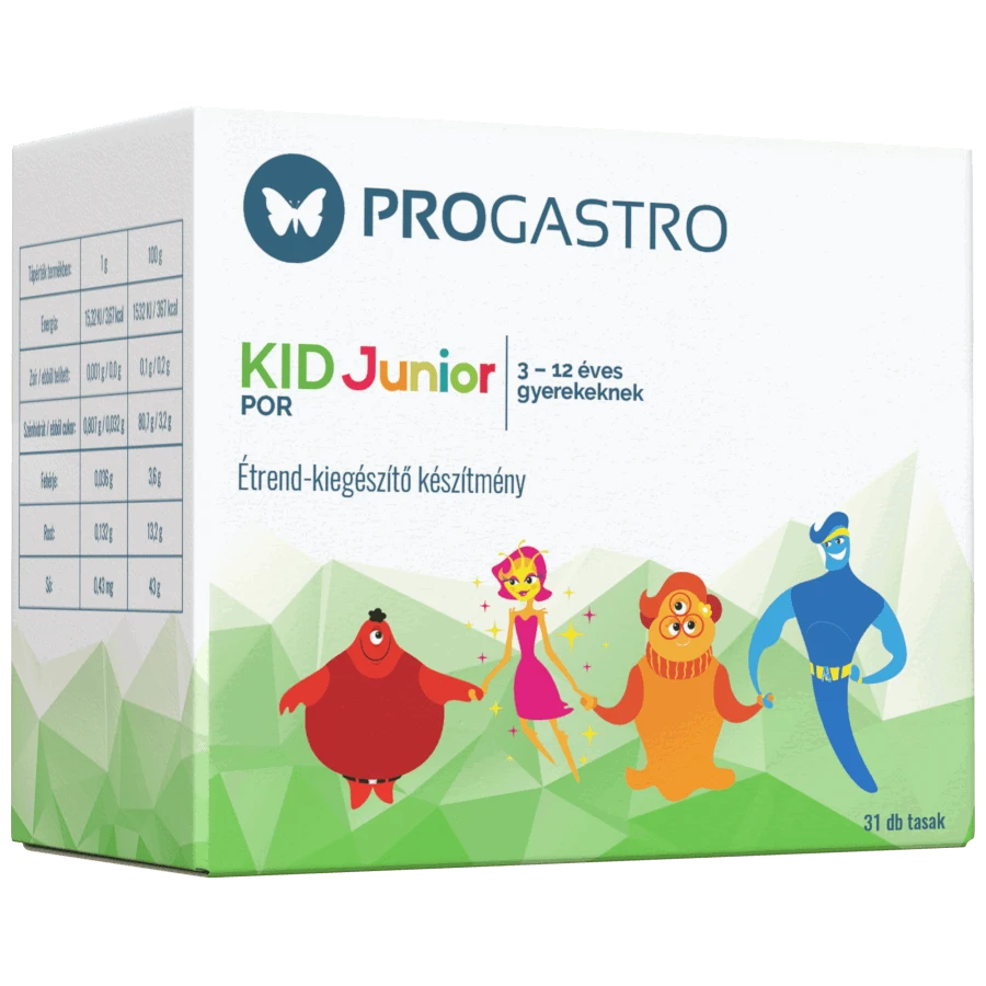 ProGastro KID Junior - Élőflórát tartalmazó étrend-kiegészítő készítmény 3-12 éves gyerekeknek (31 db tasak)