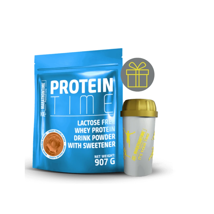 Protein Time Laktázenzimmel Dúsított fehérje nugát praliné íz 907 g - Marathontime