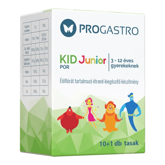 ProGastro KID Junior - Élőflórát tartalmazó étrend-kiegészítő készítmény 3-12 éves gyerekeknek (10+1 db tasak)