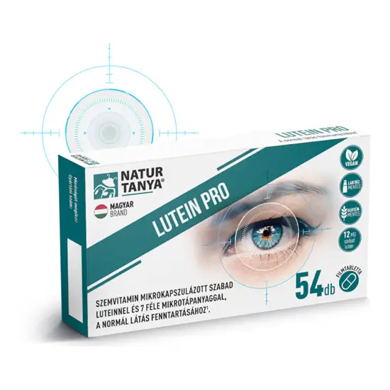 Lutein Pro szemvitamin – mikrokapszulázott szabad lutein + 7 féle tápanyag a látásért - 54 tabletta - Natur Tanya