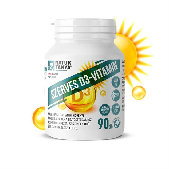 Szerves D3-vitamin 4000 NE növényi kapszulatokban, E-vitaminnal - 90 kapszula - Natur Tanya