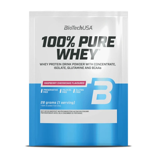 100% Pure Whey tejsavó fehérjepor - málnás sajttorta - 28g - BioTech USA
